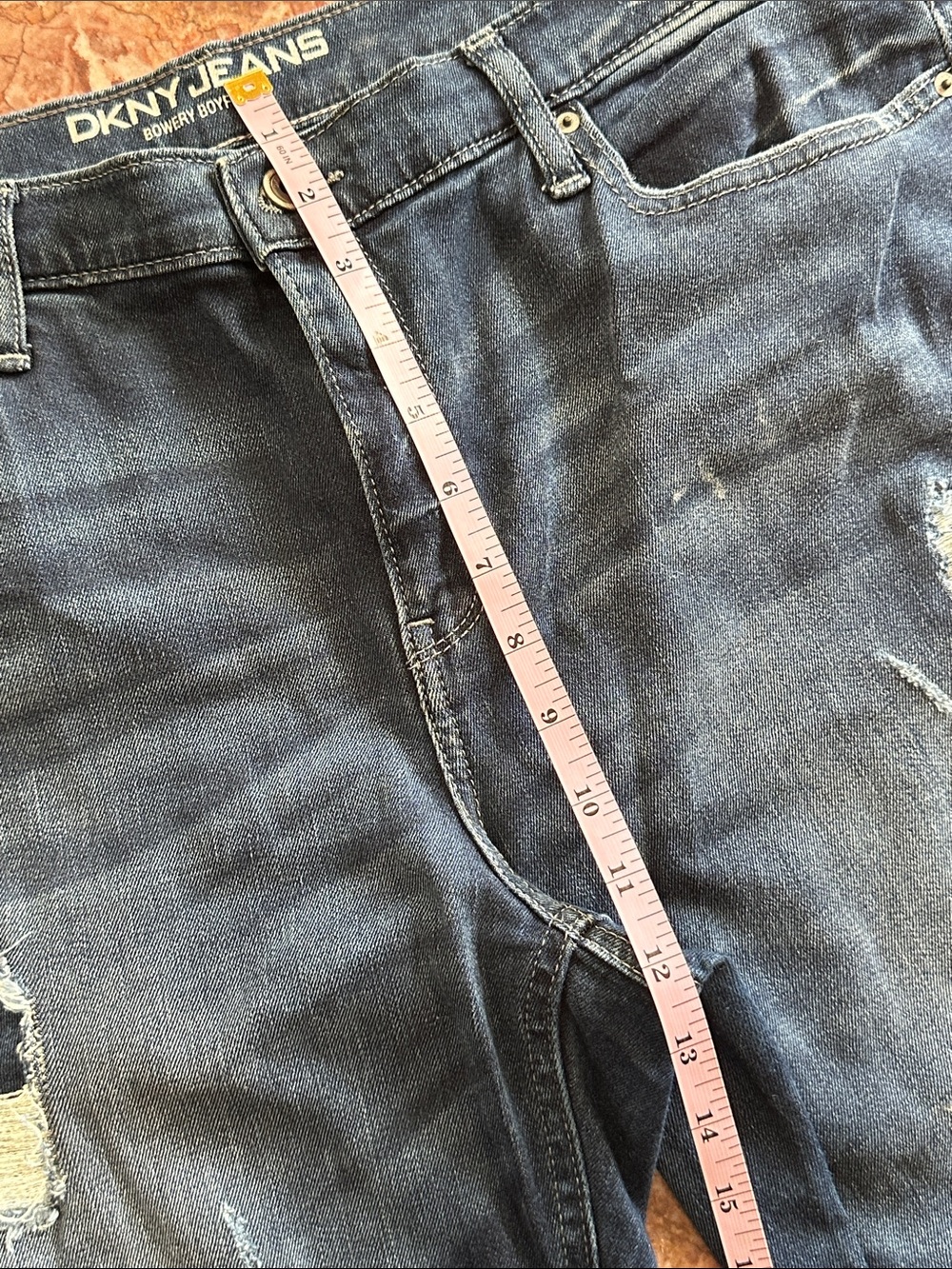 Dkny Women’s Distressed Dark Blue Straight Jeans - Picture 14 of 15